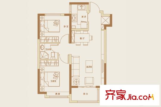 新城?香溢紫郡D戶型 2室2廳1衛(wèi)1廚