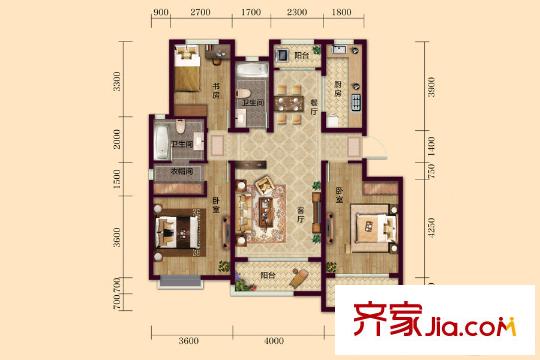 銀豐唐郡?牡丹園20#22#樓C1戶型圖 3室2廳2衛(wèi)1廚