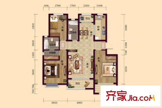 銀豐唐郡?牡丹園20#22#樓戶型圖 3室2廳2衛(wèi)1廚