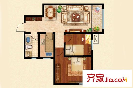 映月紫云城5號樓A8戶型 2室2廳1衛(wèi)1廚