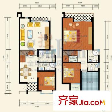 琵琶島山水豪庭戶型圖B戶型(復式) 3室2廳3衛(wèi)