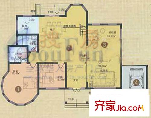 南山逸墅戶型圖F戶一層 3室