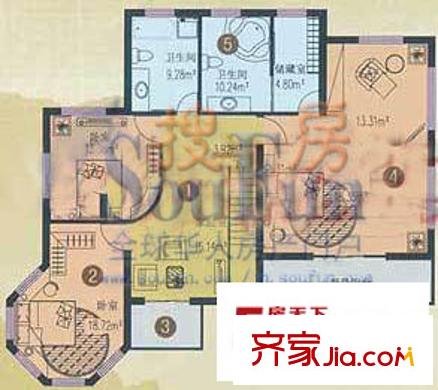 南山逸墅戶型圖G戶二層 3室2衛(wèi)