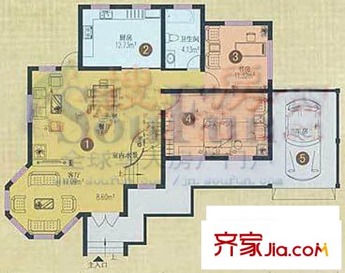 南山逸墅戶型圖G戶一層 2室2廳1衛(wèi)1廚
