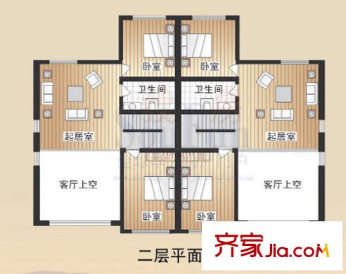 臥虎山原生態(tài)別墅區(qū)戶型圖B型別墅二層平面圖 5室3廳2衛(wèi)1廚
