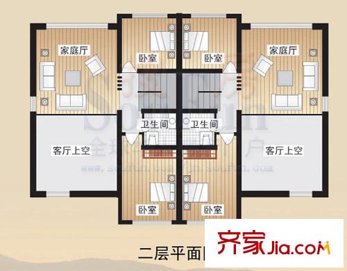 臥虎山原生態(tài)別墅區(qū)戶型圖A型別墅二層平面圖 5室3廳2衛(wèi)1廚