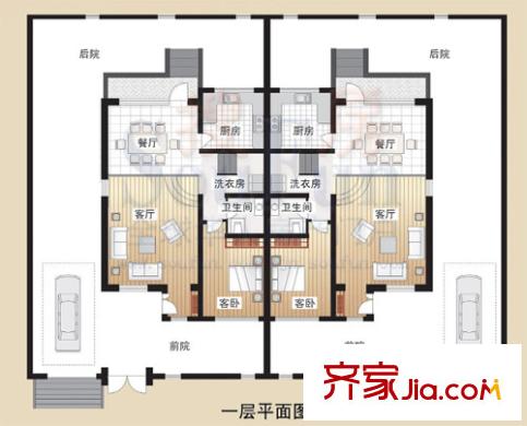 臥虎山原生態(tài)別墅區(qū)戶型圖A型別墅一層平面圖 5室3廳2衛(wèi)1廚