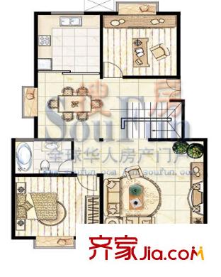 祺苑戶型圖13582561 1室2廳1衛(wèi)1廚