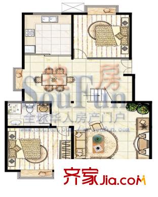 祺苑戶型圖13582565 2室2廳1衛(wèi)1廚