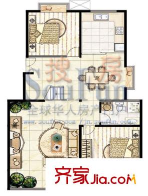祺苑戶型圖13582564 2室2廳1衛(wèi)1廚
