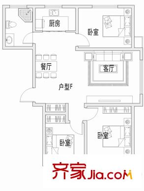 富華莊園二期洋房F戶型 3室2廳1衛(wèi)1廚