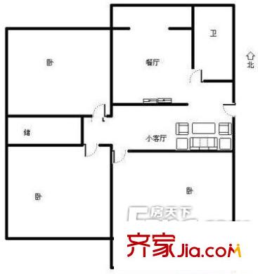 植物園附近宿舍戶型圖植物園附近單位宿舍 3室2廳1衛(wèi)1廚