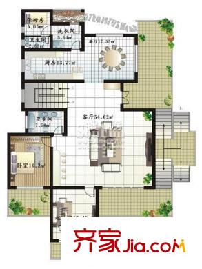 蟠龍山水戶型圖E房型-一層平面 5室3廳4衛(wèi)