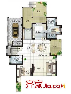 蟠龍山水戶型圖B房型-一層平面 4室4廳4衛(wèi)