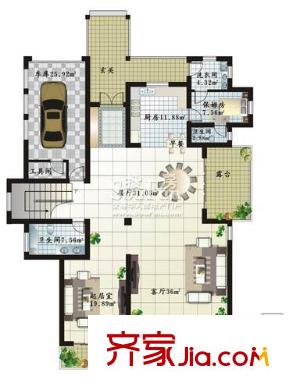 蟠龍山水戶型圖A房型-一層平面 3室4廳5衛(wèi)