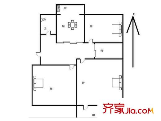 舜耕中學(xué)單位宿舍 3居室 戶(hù)型圖