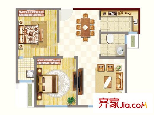 明湖?太學苑1#樓標準層陽光兩室戶型 2室2廳1衛(wèi)1廚