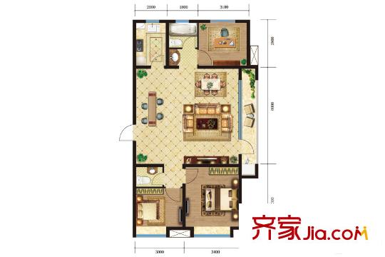 百步亭?中國MALLA3、A4、A6地塊A戶型 3室2廳2衛(wèi)1廚