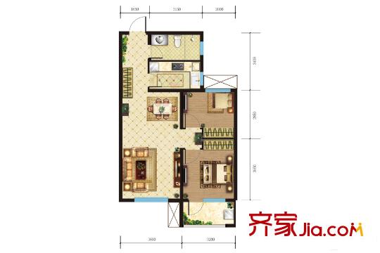 百步亭?中國MALLA3、A4地塊A戶型 2室2廳1衛(wèi)1廚