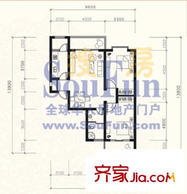 偉東城市精英領(lǐng)域戶型圖2室2廳1衛(wèi)