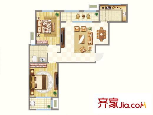 明湖?太學苑1#樓標準層靈動兩室戶型 2室2廳1衛(wèi)1廚