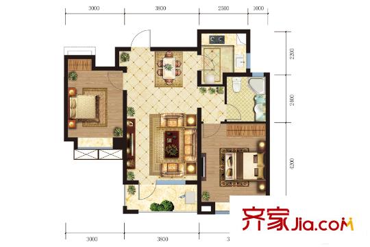 百步亭?中國MALLA3、A4、A6地塊A戶型 2室2廳1衛(wèi)1廚