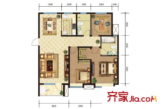 百步亭?中國(guó)MALLA3、A4地塊B戶型 3室2廳2衛(wèi)1廚