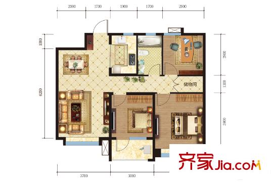 百步亭?中國MALLA3、A4地塊A戶型 3室2廳1衛(wèi)1廚