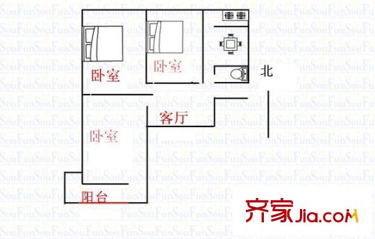 637研究所宿舍 3室 戶型圖