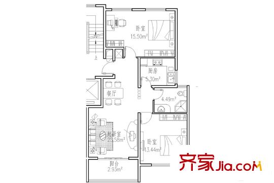 茂昌名邸花園花園洋房戶型1 3室2廳1衛(wèi)1廚