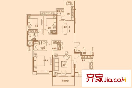 恒大天璽二期10#樓標準層戶型 4室2廳2衛(wèi)1廚