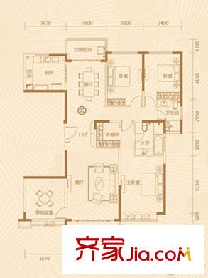 恒大天璽一期4#樓一單元標準層03戶型 4室2廳3衛(wèi)1廚