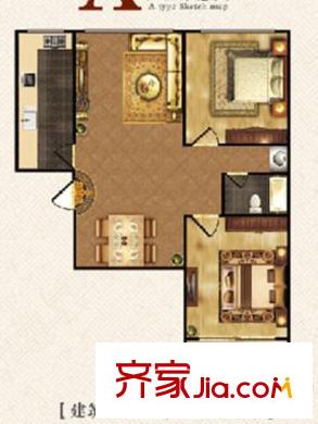 北橋?山景苑一期6#、7#樓標準層A3戶型 2室2廳1衛(wèi)1廚