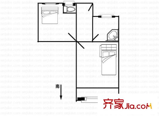 八里橋城建單位宿舍 2室 戶型圖