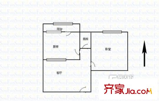 楊莊東路單位宿舍 1居室 戶型圖