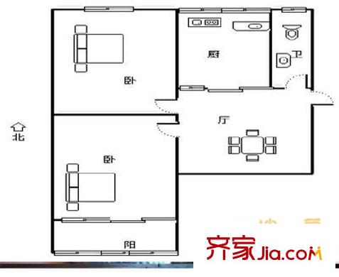 省委黨校宿舍 2室 戶型圖