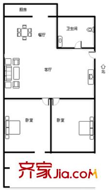 建委二宿舍 2室 戶型圖