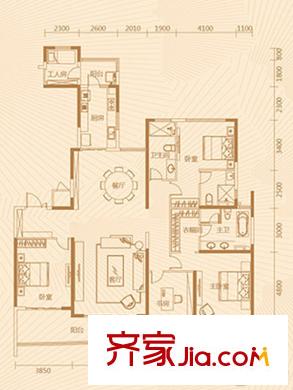 恒大天璽一期3#樓一單元標(biāo)準(zhǔn)層02戶型 4室2廳3衛(wèi)1廚