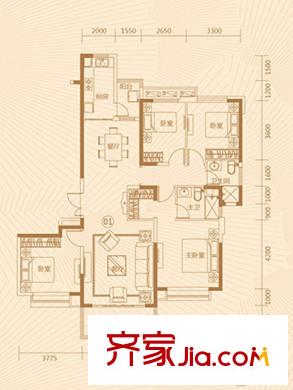 恒大天璽一期5#樓一單元標準層04戶型 4室2廳3衛(wèi)1廚
