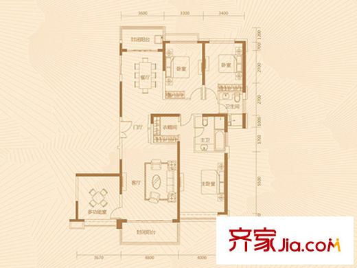 恒大天璽一期6#樓一單元標準層05戶型 4室2廳2衛(wèi)1廚