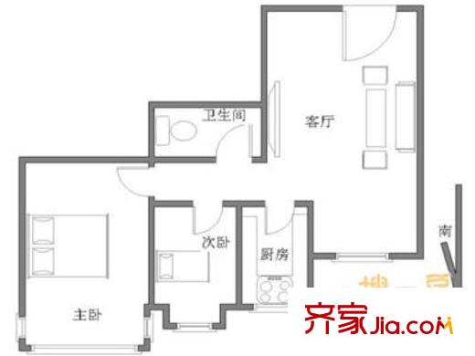 濟(jì)南四建宿舍 2室 戶型圖