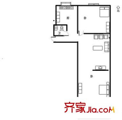八里橋城建單位宿舍 2室 戶型圖