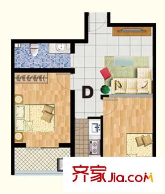 怡祥苑戶型圖D戶型 2室1廳1衛(wèi)