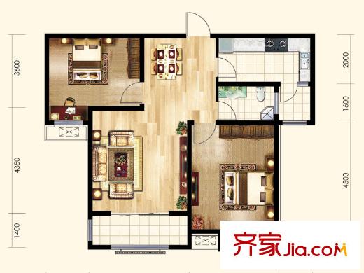 三名嘉禾園戶(hù)型圖c2'戶(hù)型 2室2廳1衛(wèi)1廚
