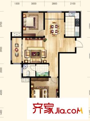 三名嘉禾園戶(hù)型圖c3戶(hù)型 2室2廳1衛(wèi)1廚