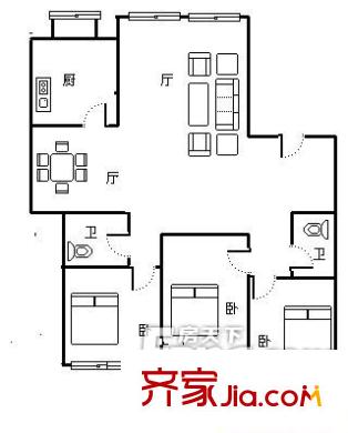 七里河房管局宿舍 3居室 戶型圖