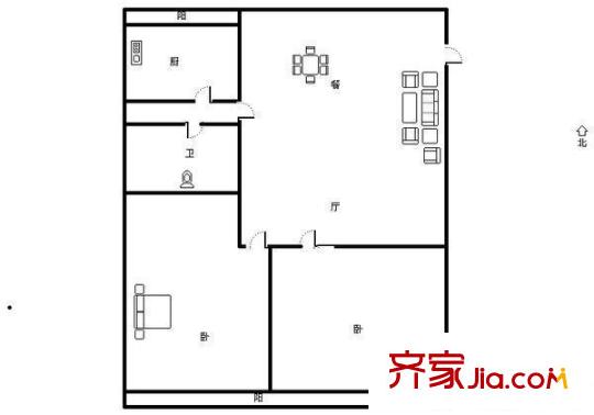 道德北街 2居室 戶型圖
