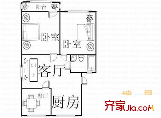 千佛山西路房地產(chǎn)宿舍 2室 戶型圖