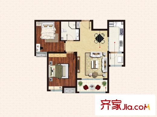 茗筑一品4、6、7、8#樓A2戶型圖 2室2廳1衛(wèi)1廚