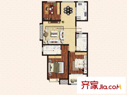 茗筑一品4、6、7、8#樓F戶型圖 3室2廳2衛(wèi)1廚